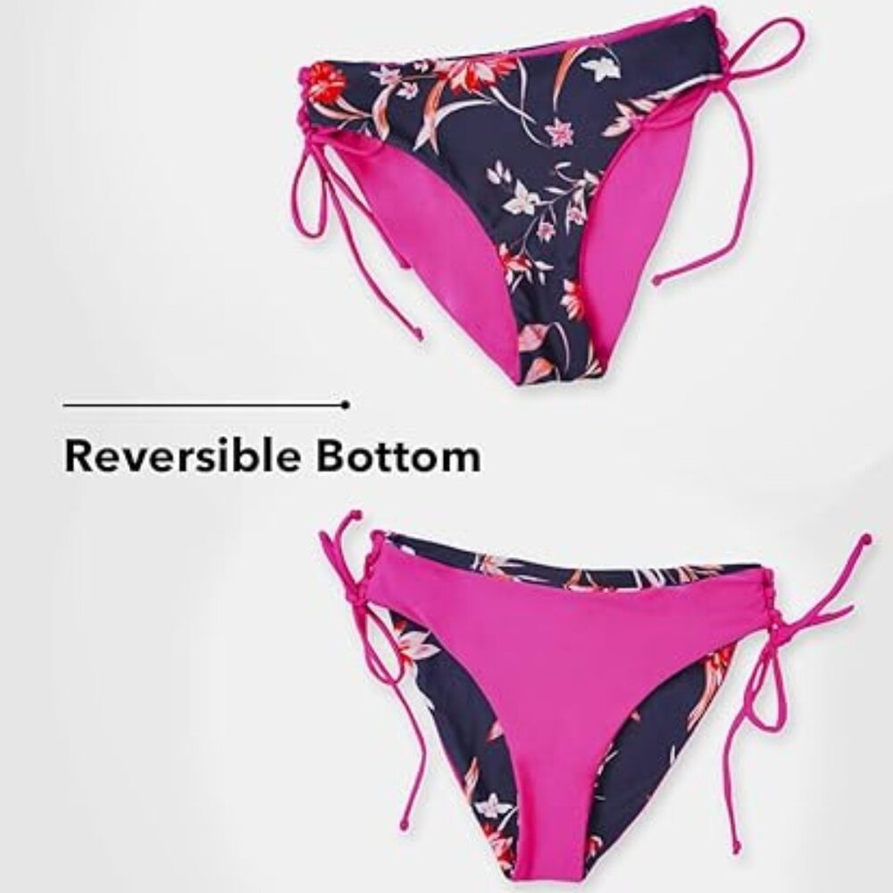 Cupshe Pink and Black Floral Bikini Bottom ONLY